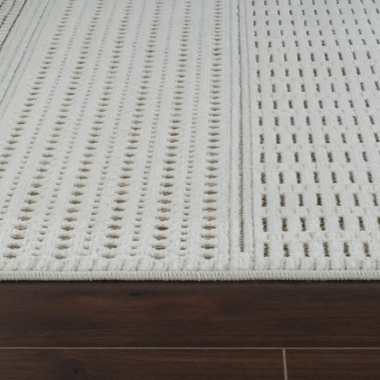 6' X 9' Beige and Brown Geometric Distressed Indoor Outdoor Area Rug