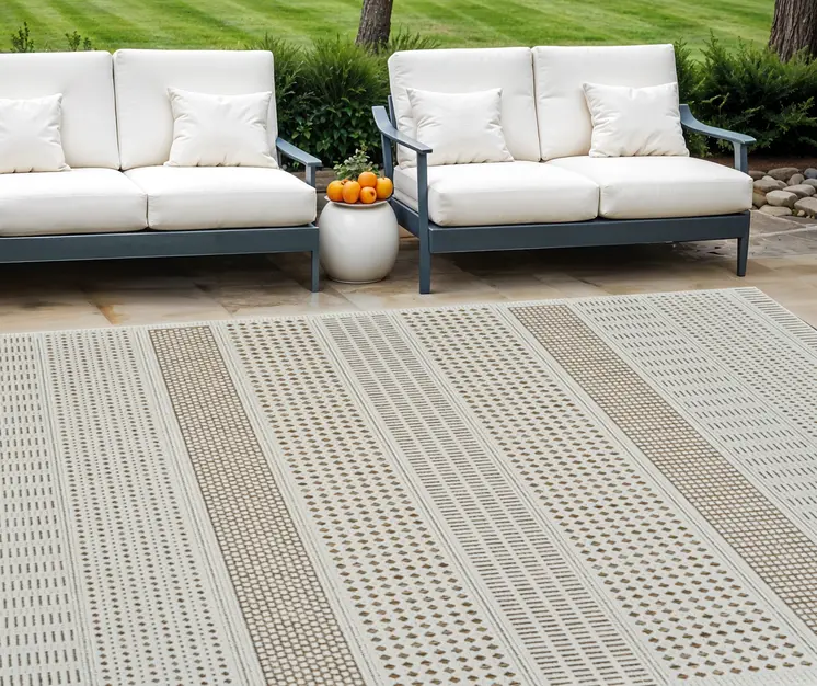 8' X 10' Beige and Brown Geometric Distressed Indoor Outdoor Area Rug