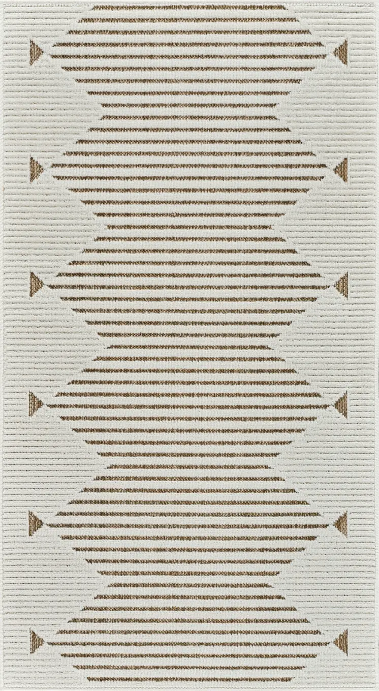 3' X 5' Beige and Brown Geometric Distressed Indoor Outdoor Area Rug