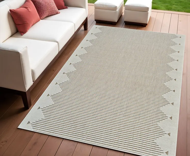 4' X 6' Beige And Brown Geometric Distressed Indoor Outdoor Area Rug