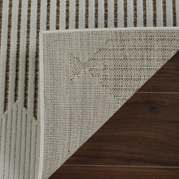 6' X 9' Beige And Brown Geometric Distressed Indoor Outdoor Area Rug