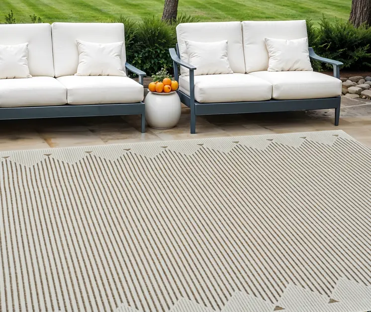8' X 10' Beige and Brown Geometric Distressed Indoor Outdoor Area Rug