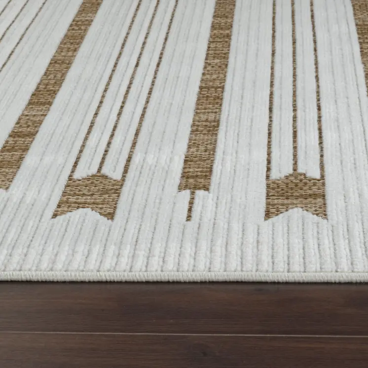 3' X 5' Beige And Brown Geometric Distressed Indoor Outdoor Area Rug