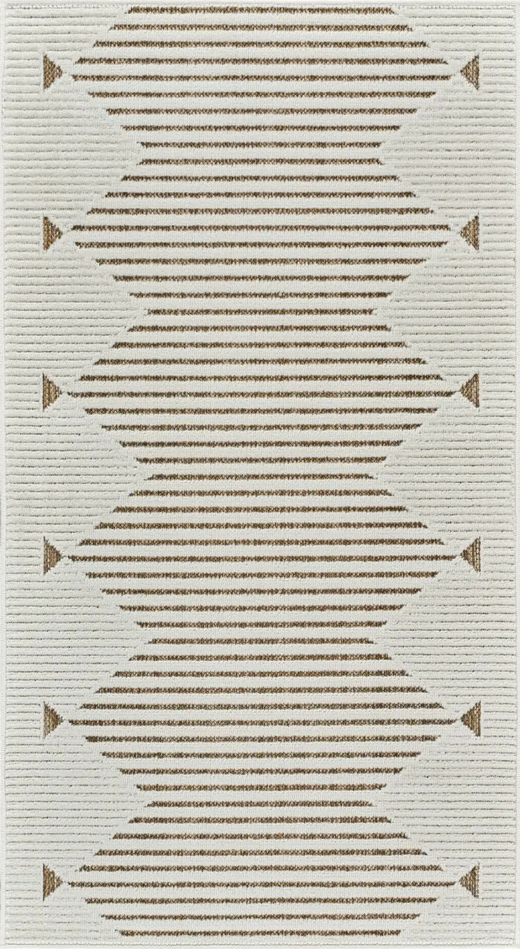 3' X 5' Beige And Brown Geometric Distressed Indoor Outdoor Area Rug