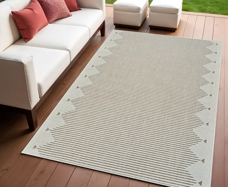 4' X 6' Beige And Brown Geometric Distressed Indoor Outdoor Area Rug