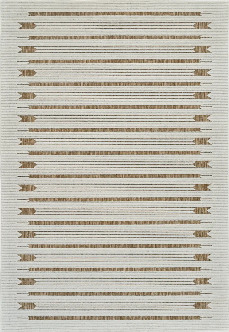 6' X 9' Beige And Brown Geometric Distressed Indoor Outdoor Area Rug