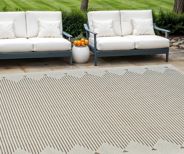 8' X 10' Beige And Brown Geometric Distressed Indoor Outdoor Area Rug