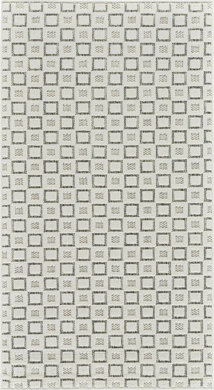 3' X 5' Cream and Beige Geometric Distressed Indoor Outdoor Area Rug