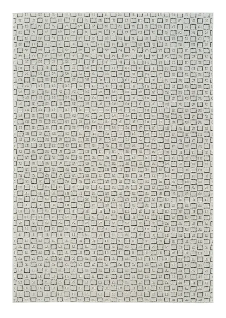 5' X 7' Cream and Beige Geometric Distressed Indoor Outdoor Area Rug