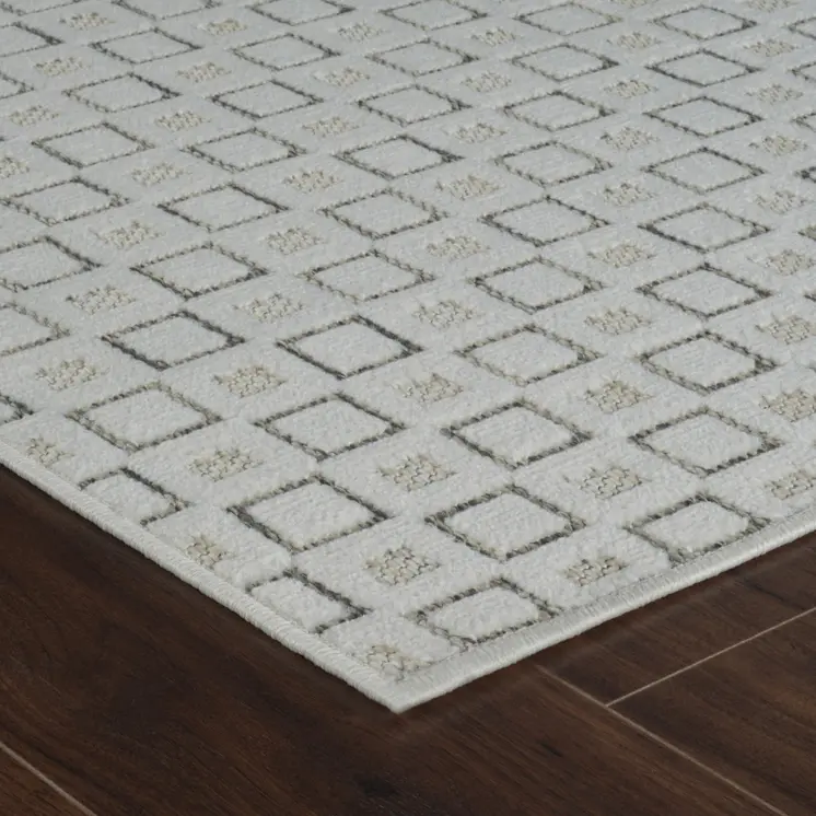8' X 10' Cream and Beige Geometric Distressed Indoor Outdoor Area Rug