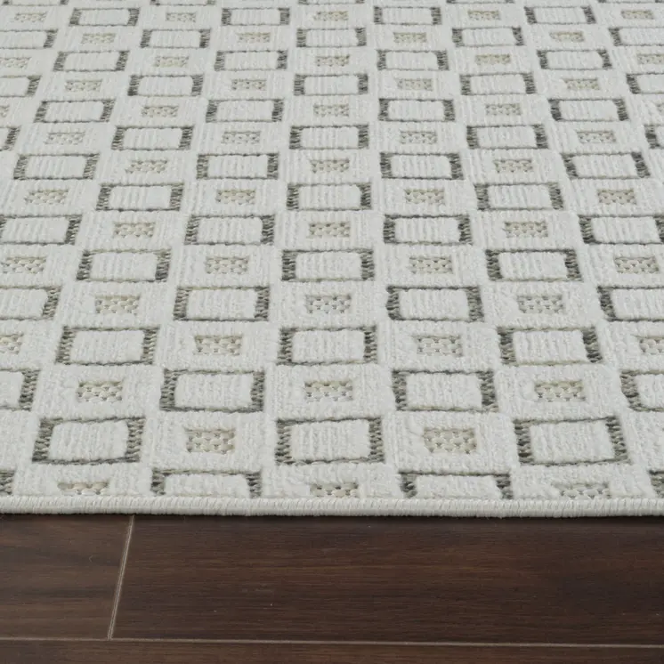 8' X 10' Cream and Beige Geometric Distressed Indoor Outdoor Area Rug