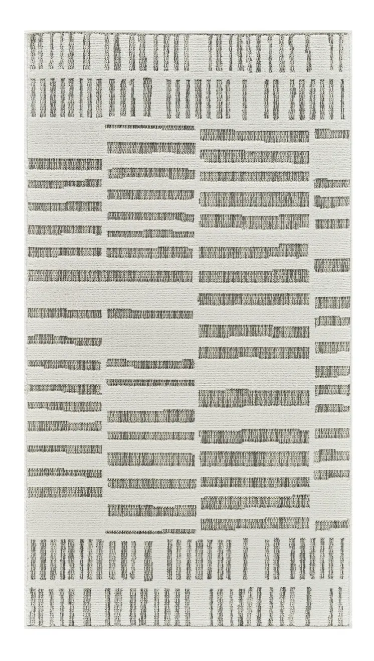 3' X 5' Cream and Beige Abstract Distressed Indoor Outdoor Area Rug