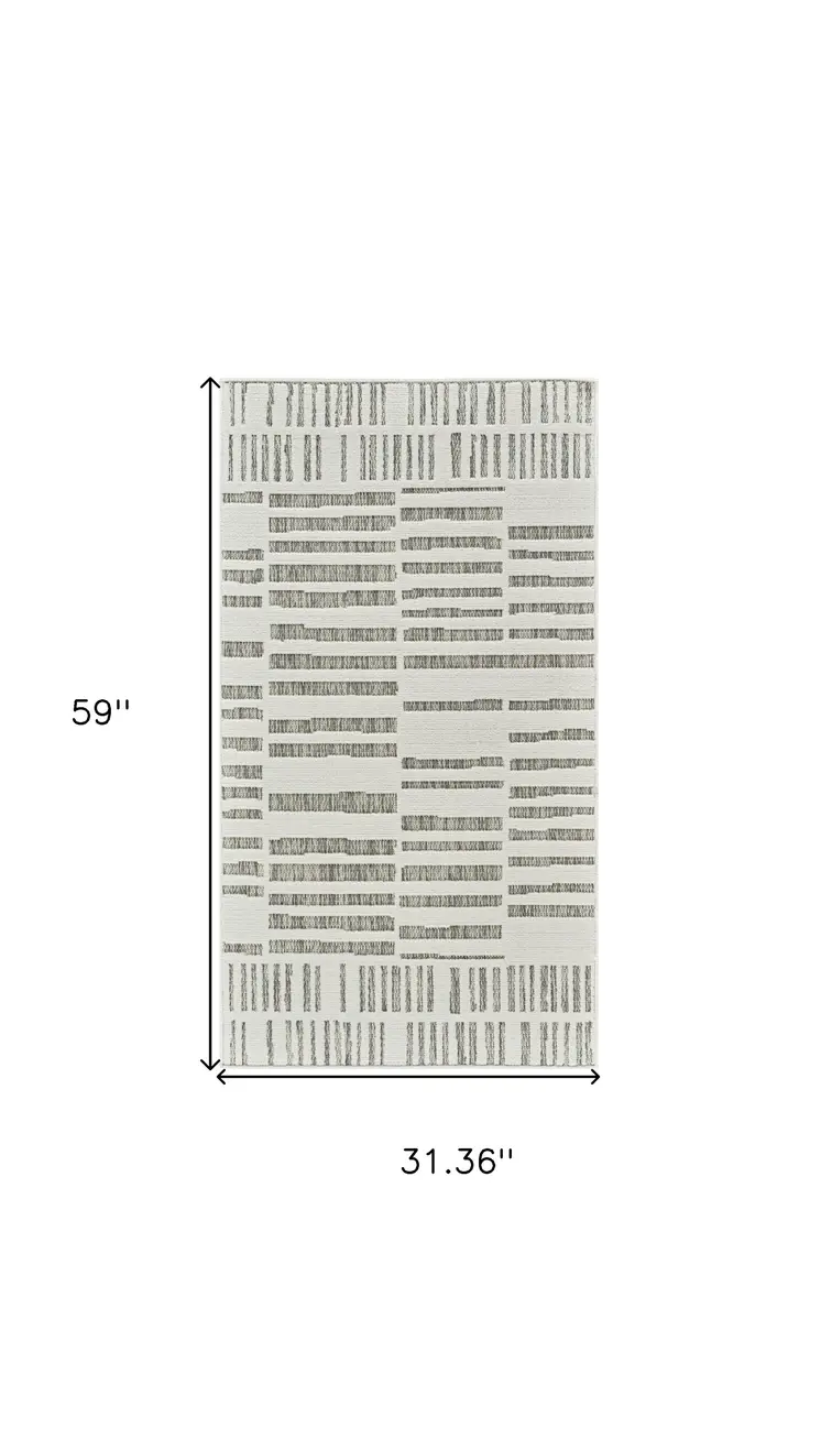 3' X 5' Cream and Beige Abstract Distressed Indoor Outdoor Area Rug