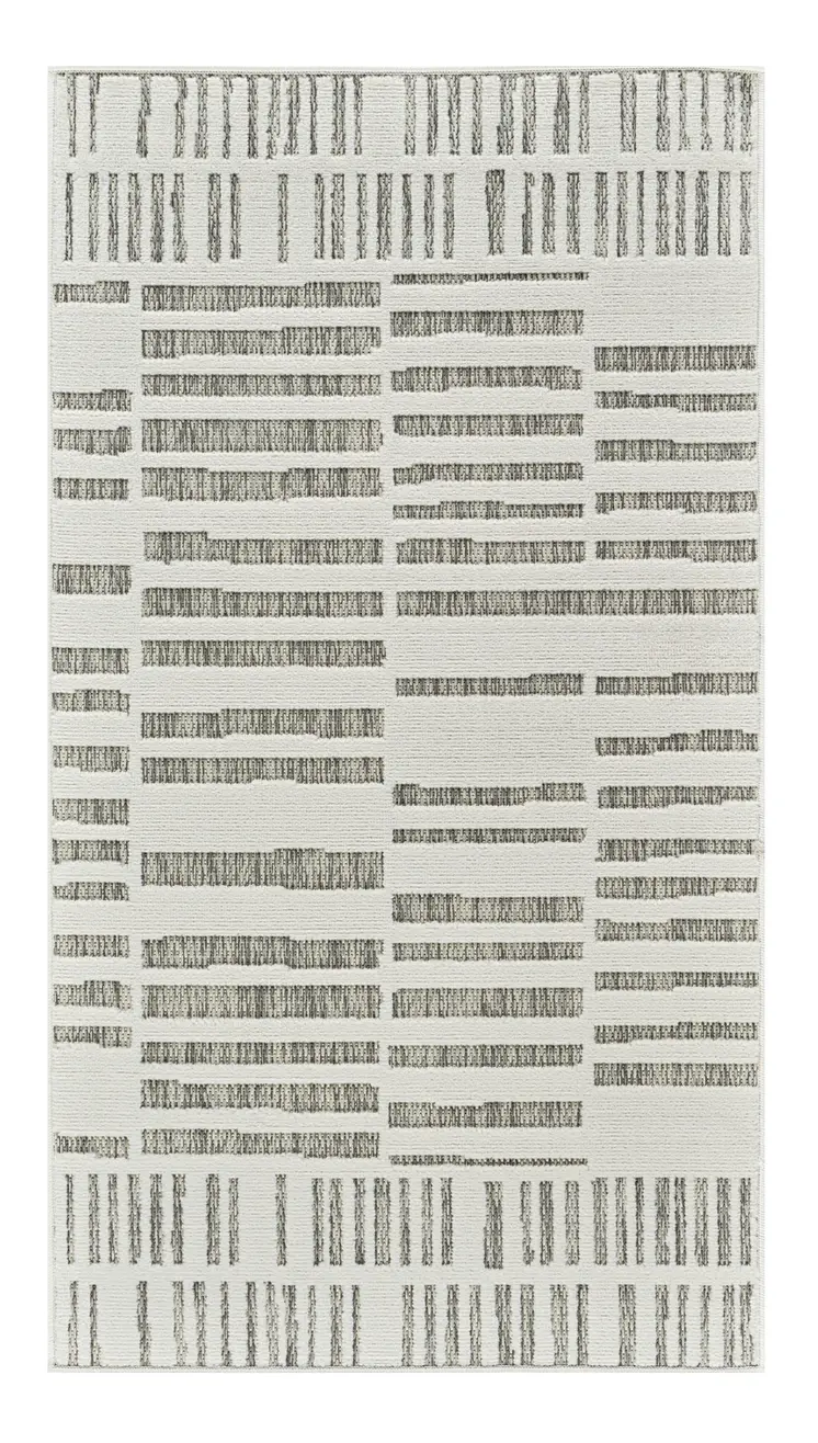 3' X 5' Cream and Beige Abstract Distressed Indoor Outdoor Area Rug