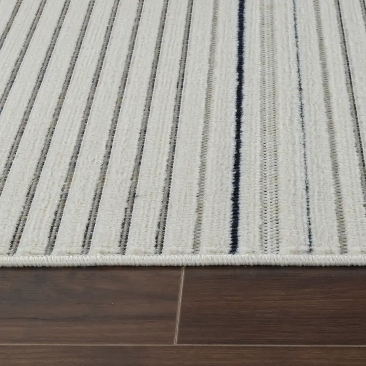3' X 5' Blue and Cream Striped Distressed Indoor Outdoor Area Rug
