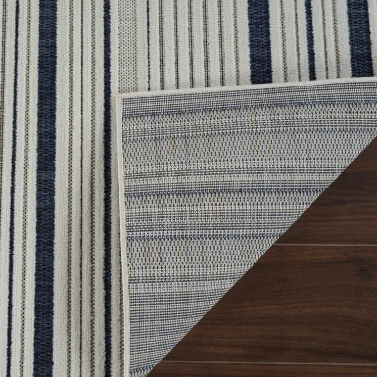 4' X 6' Blue and Cream Striped Distressed Indoor Outdoor Area Rug