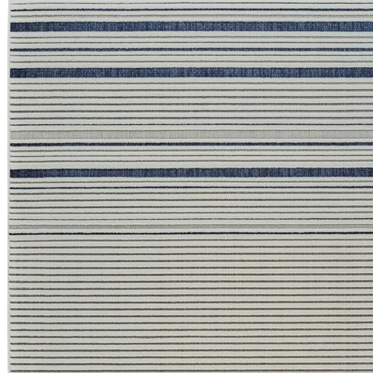 5' X 7' Blue and Cream Striped Distressed Indoor Outdoor Area Rug