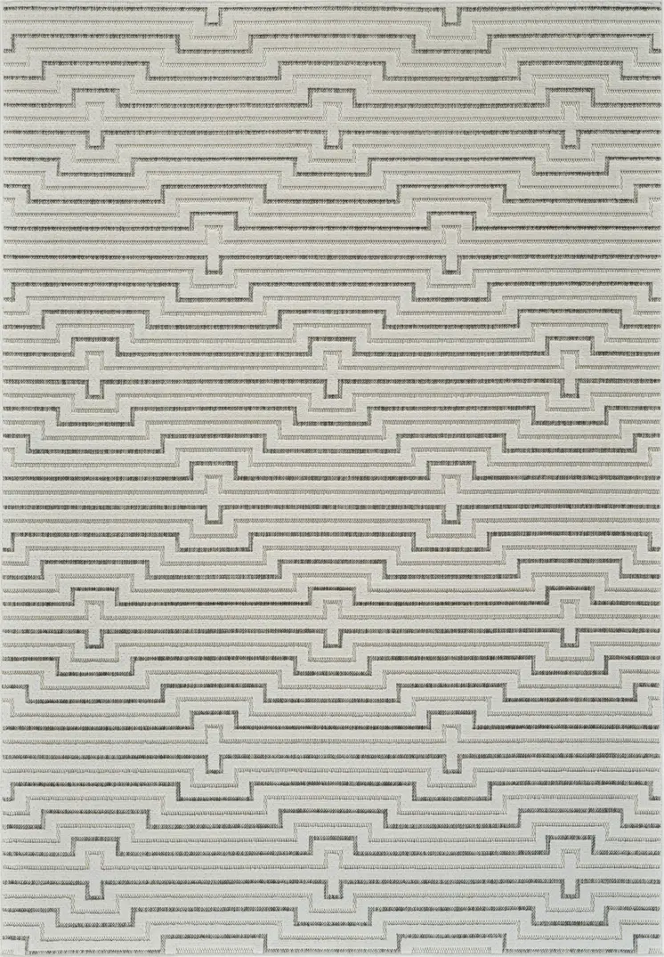 4' X 6' Cream and Beige Geometric Distressed Indoor Outdoor Area Rug