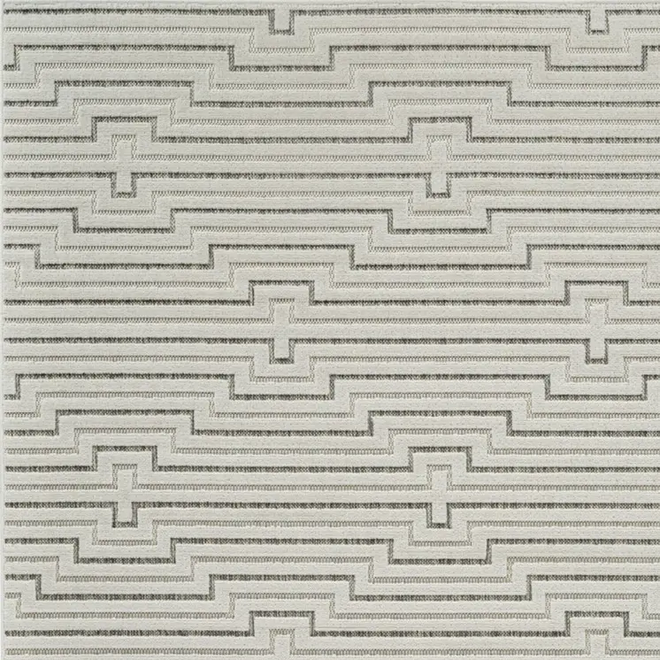 4' X 6' Cream and Beige Geometric Distressed Indoor Outdoor Area Rug
