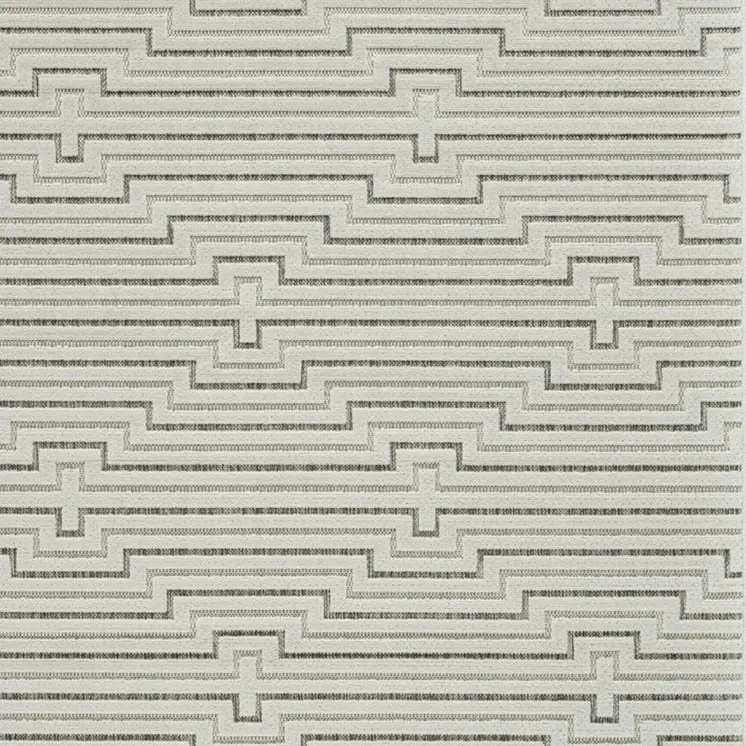 6' X 9' Cream and Beige Geometric Distressed Indoor Outdoor Area Rug