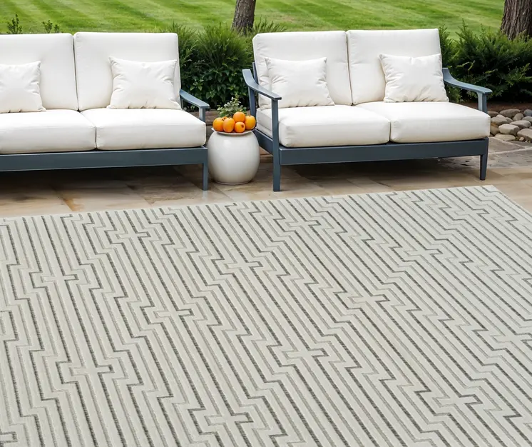 8' X 10' Cream and Beige Geometric Distressed Indoor Outdoor Area Rug