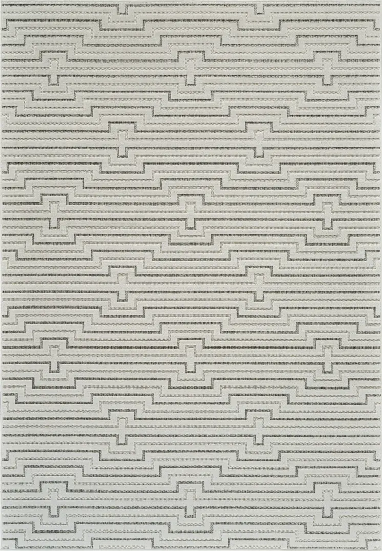8' X 10' Cream and Beige Geometric Distressed Indoor Outdoor Area Rug