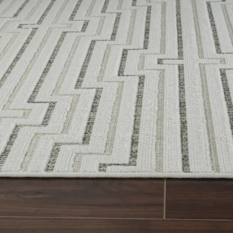 8' X 10' Cream and Beige Geometric Distressed Indoor Outdoor Area Rug