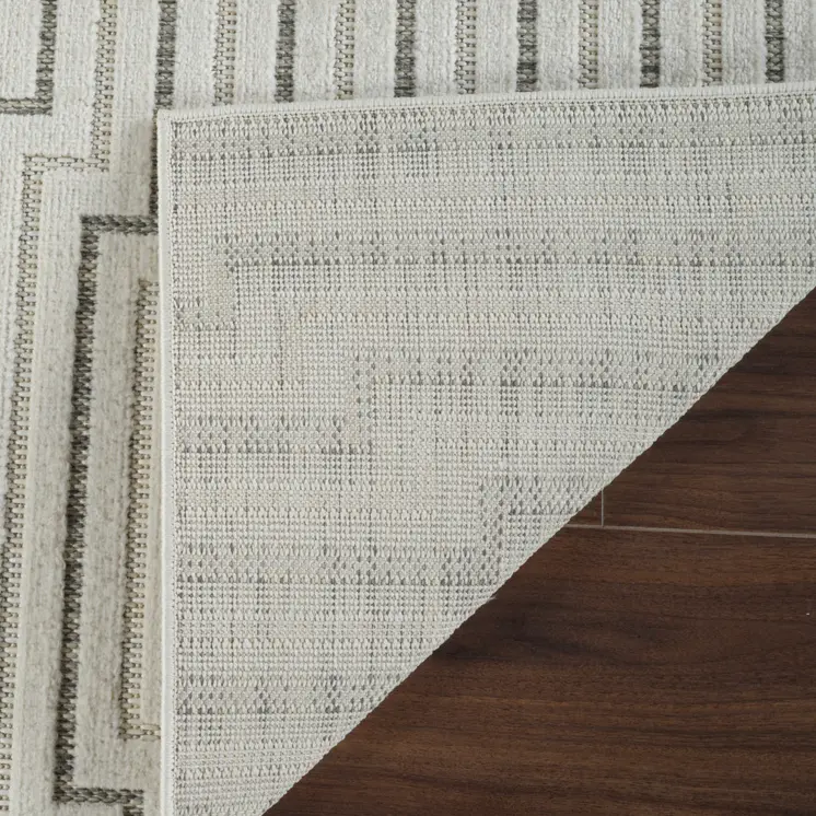 8' X 10' Cream and Beige Geometric Distressed Indoor Outdoor Area Rug