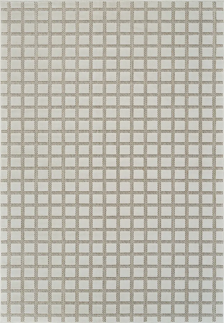 4' X 6' Cream and Beige Geometric Distressed Indoor Outdoor Area Rug