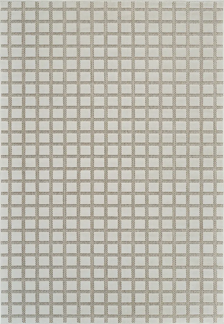 6' X 9' Cream and Beige Geometric Distressed Indoor Outdoor Area Rug
