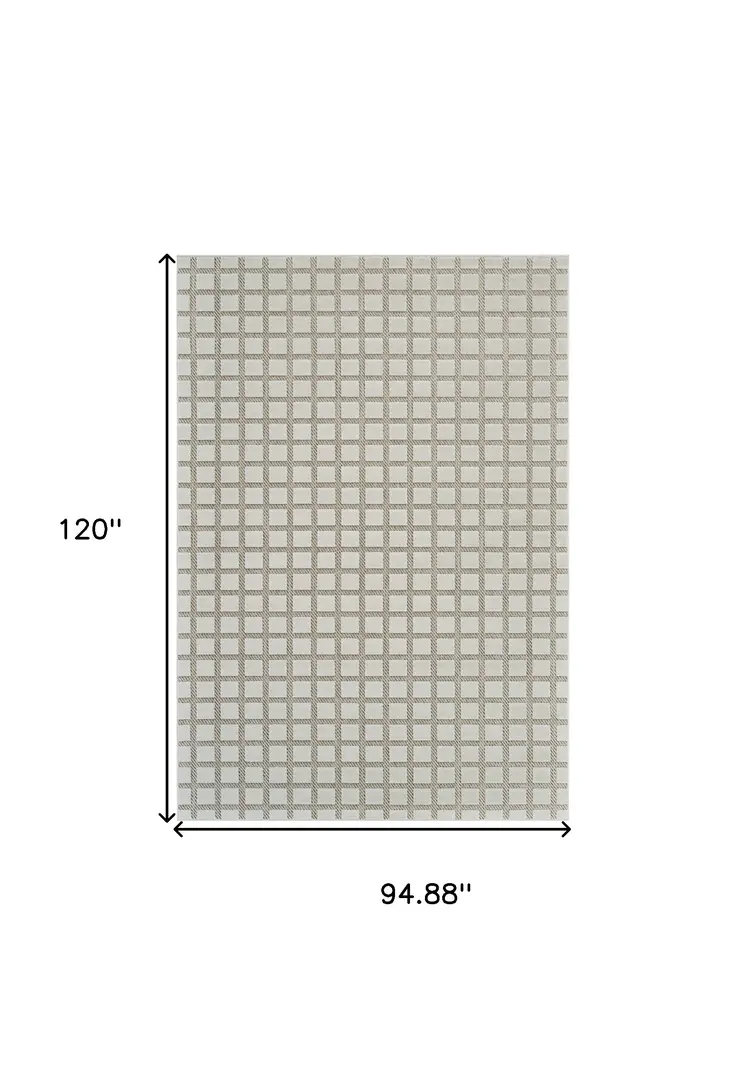 8' X 10' Cream and Beige Geometric Distressed Indoor Outdoor Area Rug