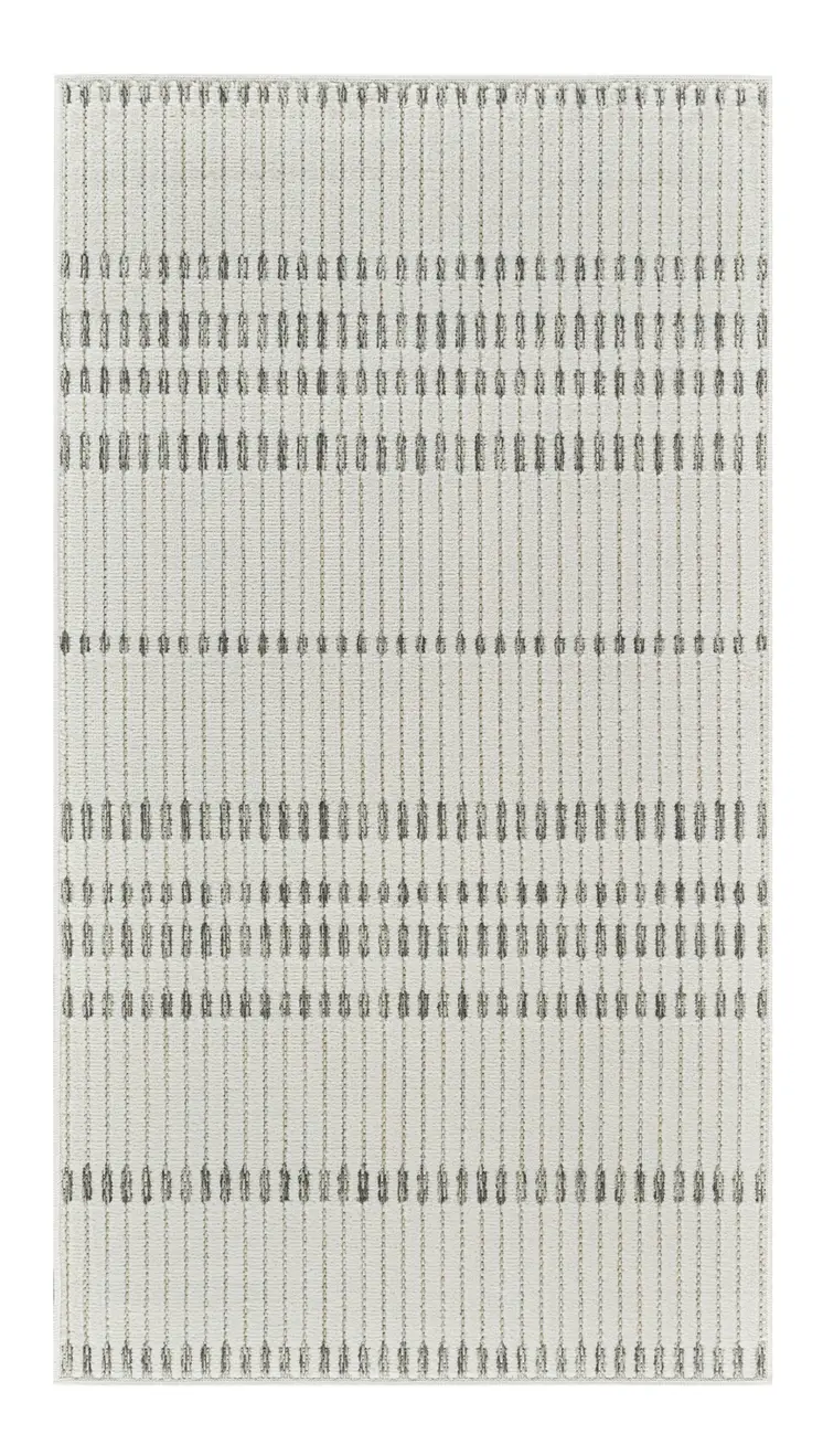 10' Cream and Beige Striped Distressed Indoor Outdoor Runner Rug