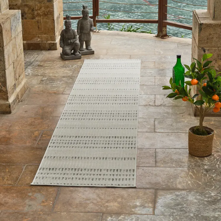 8' Cream and Beige Striped Distressed Indoor Outdoor Runner Rug