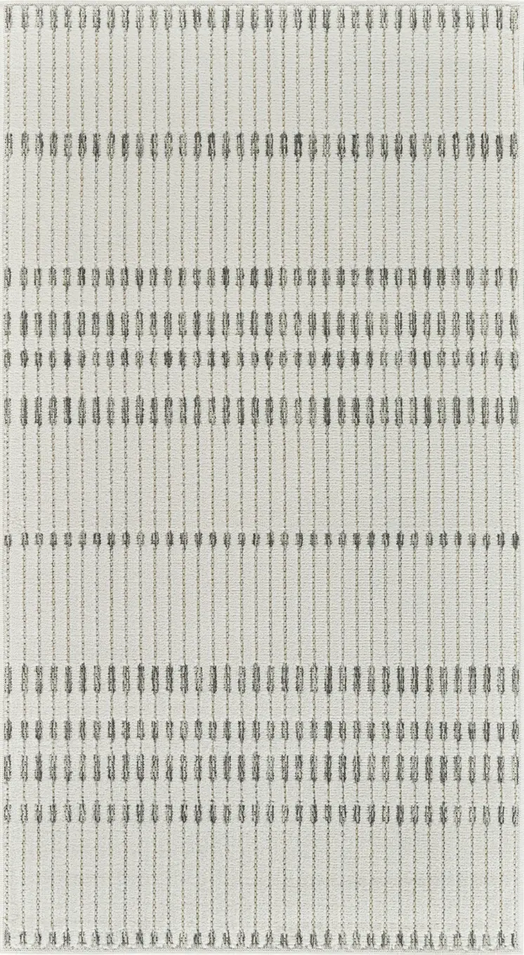 3' X 5' Cream and Beige Striped Distressed Indoor Outdoor Area Rug