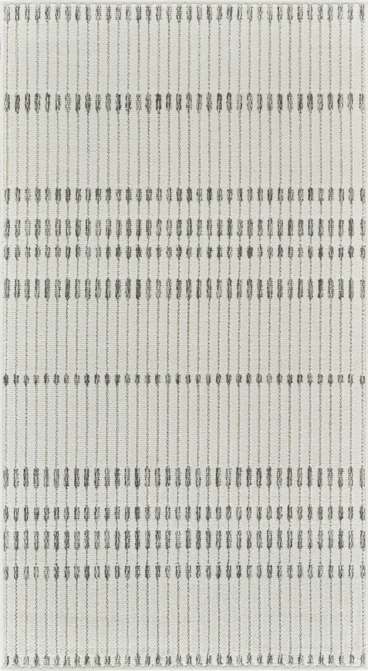 3' X 5' Cream and Beige Striped Distressed Indoor Outdoor Area Rug