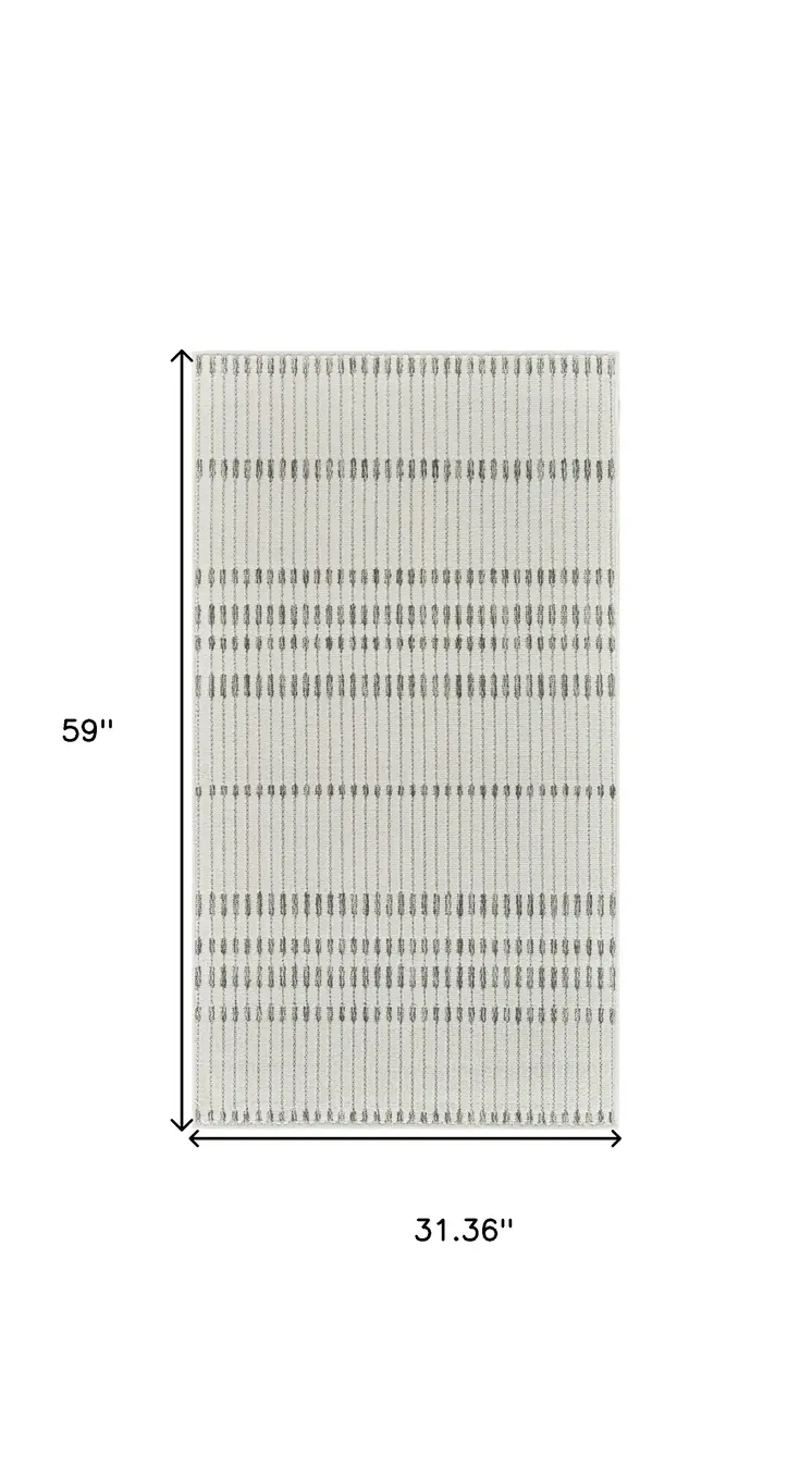 3' X 5' Cream and Beige Striped Distressed Indoor Outdoor Area Rug