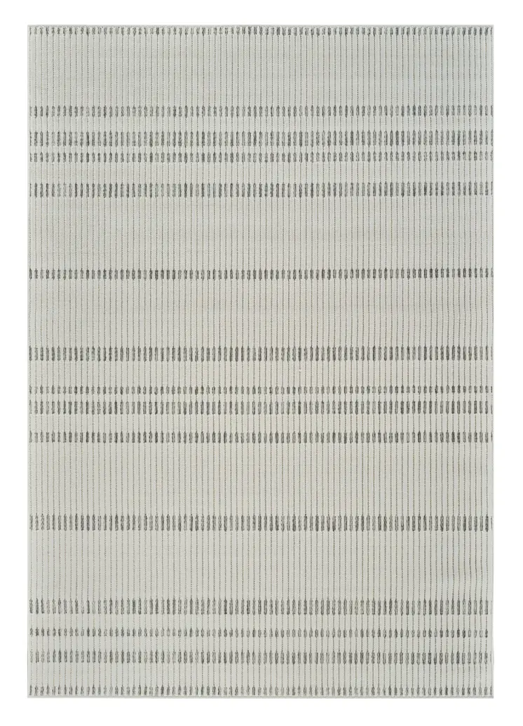 5' X 7' Cream and Beige Striped Distressed Indoor Outdoor Area Rug