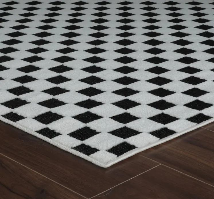 10' Black and White Geometric Distressed Indoor Outdoor Runner Rug