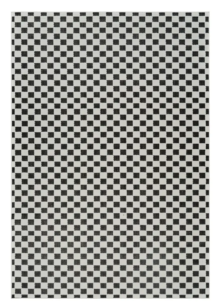 5' X 7' Black and White Geometric Distressed Indoor Outdoor Area Rug
