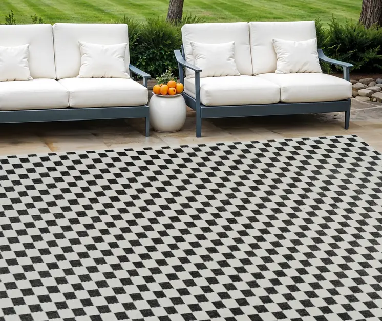 8' X 10' Black and White Geometric Distressed Indoor Outdoor Area Rug