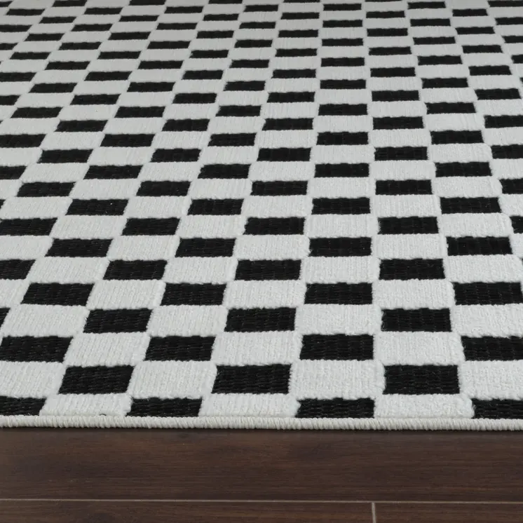 8' X 10' Black and White Geometric Distressed Indoor Outdoor Area Rug