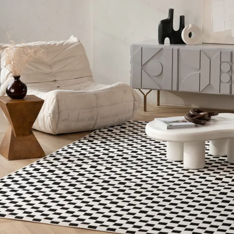 8' X 10' Black and White Geometric Distressed Indoor Outdoor Area Rug
