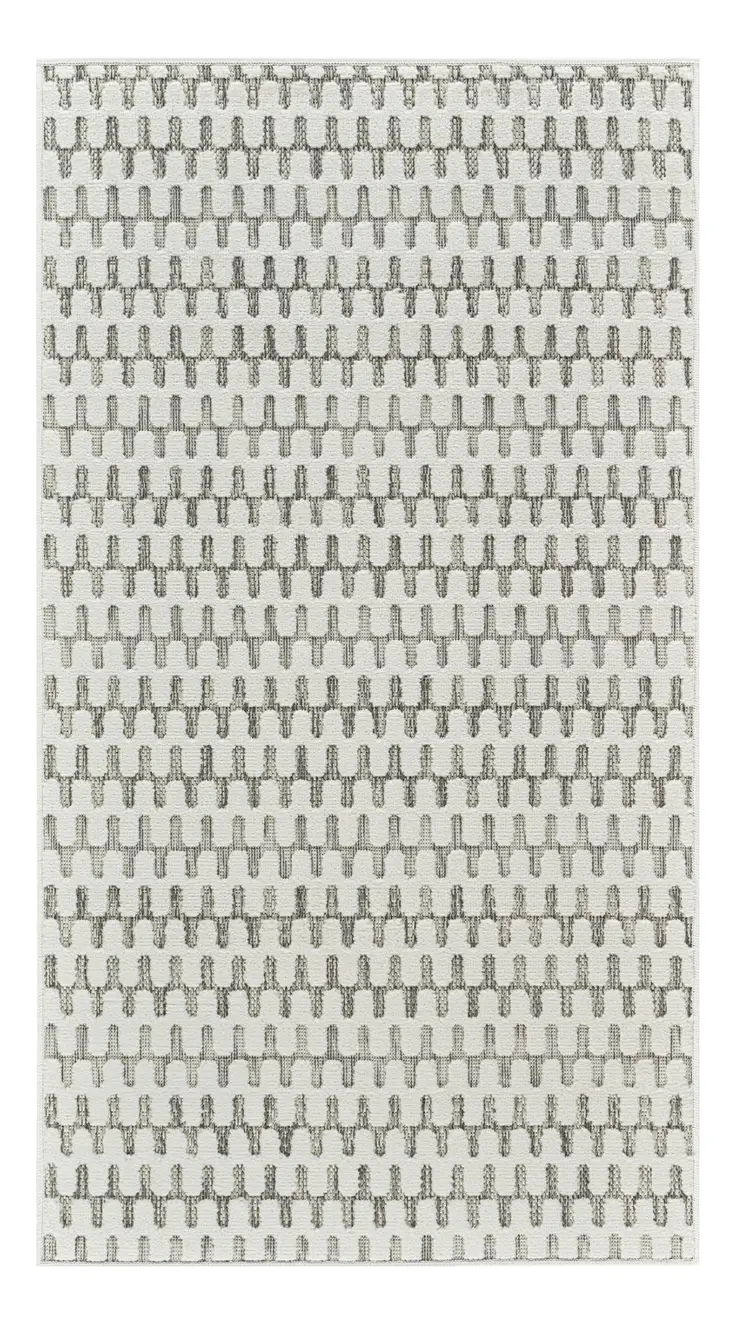 10' Cream and Beige Geometric Distressed Indoor Outdoor Runner Rug