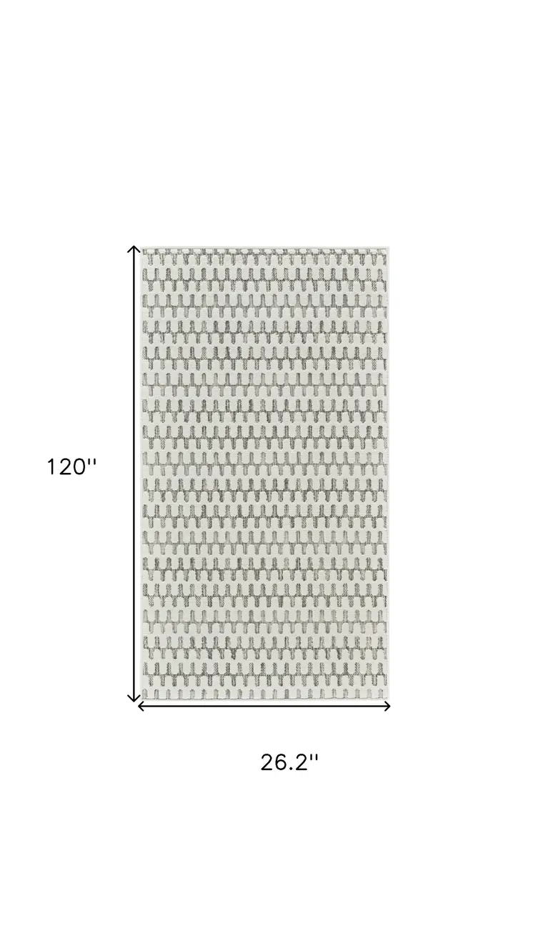 10' Cream and Beige Geometric Distressed Indoor Outdoor Runner Rug