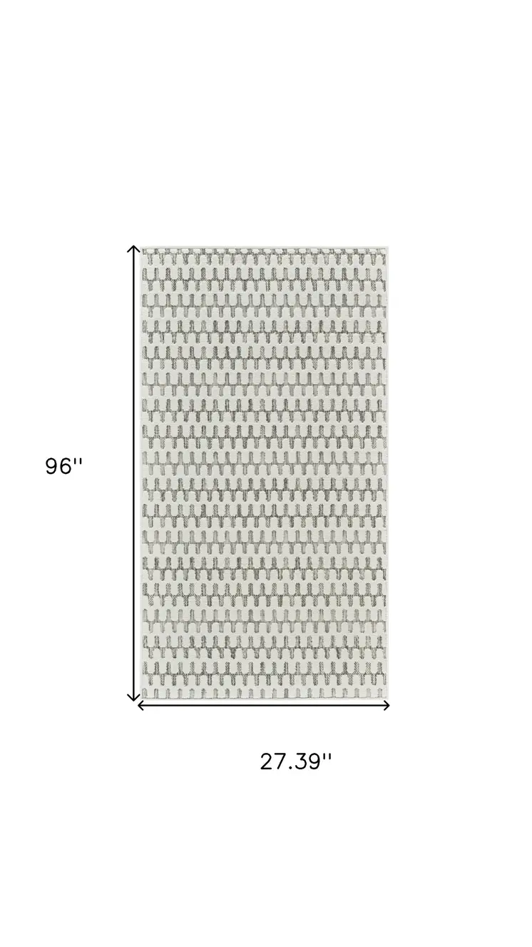 8' Cream and Beige Geometric Distressed Indoor Outdoor Runner Rug