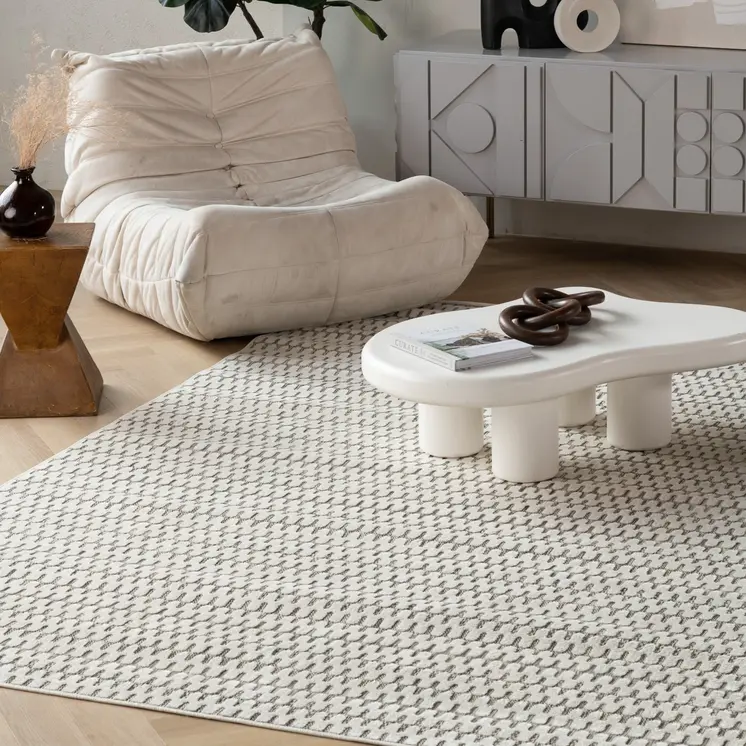 4' X 6' Cream and Beige Geometric Distressed Indoor Outdoor Area Rug