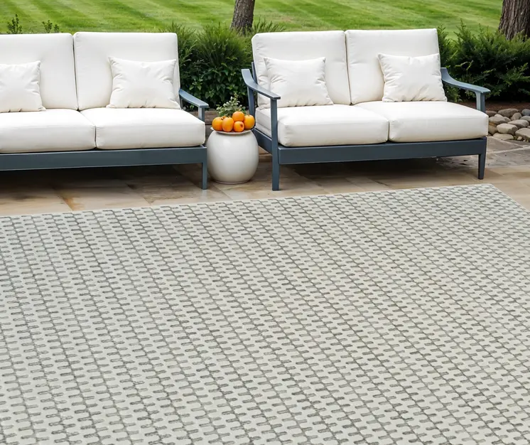 8' X 10' Cream and Beige Geometric Distressed Indoor Outdoor Area Rug