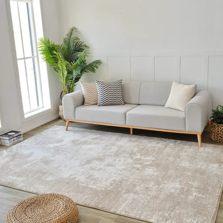 4' X 6' Cream and Beige Abstract Distressed Area Rug