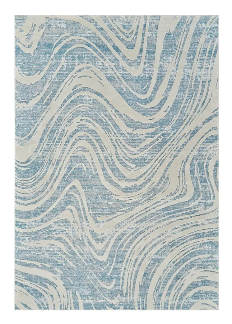 4' X 6' Blue and Beige Abstract Distressed Area Rug