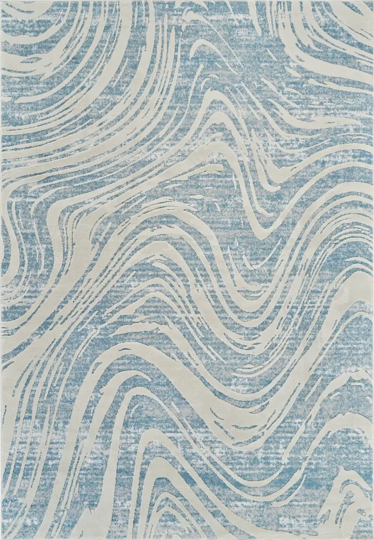 4' X 6' Blue and Beige Abstract Distressed Area Rug